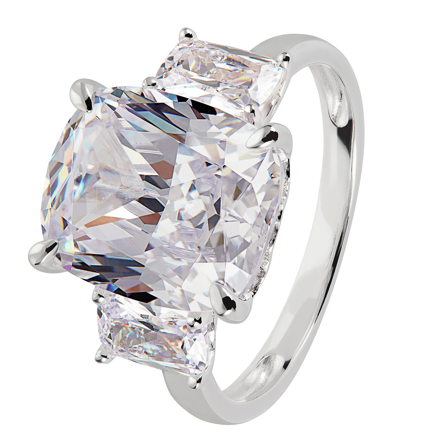 Revere Sterling Silver Cushion Cubic Zirconia Trilogy Ring L