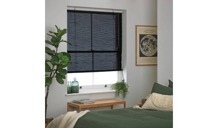 Habitat Bamboo Black Roller Blind - 120cm