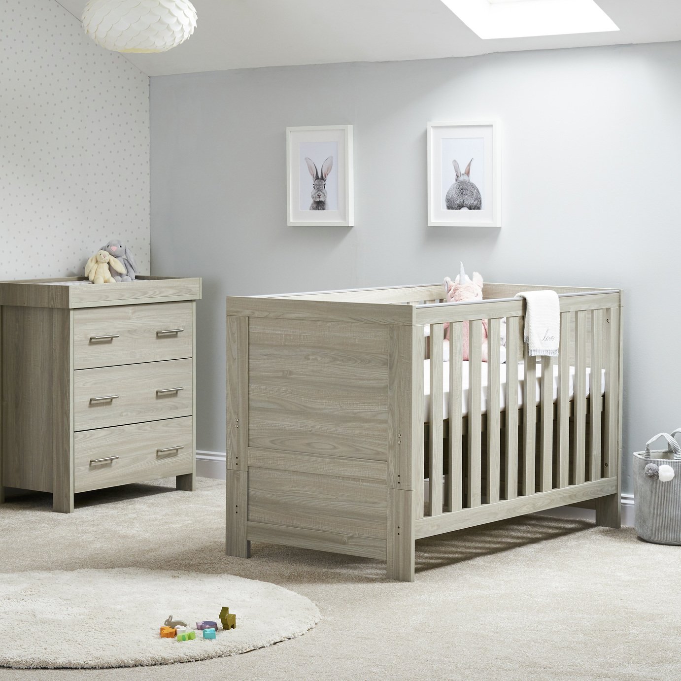 Obaby Nika 2 Piece Nursery Furniture Set - Grey Wash