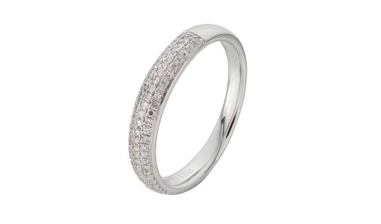 Revere 9ct White Gold 0.20ct Diamond Wedding Band Ring - M