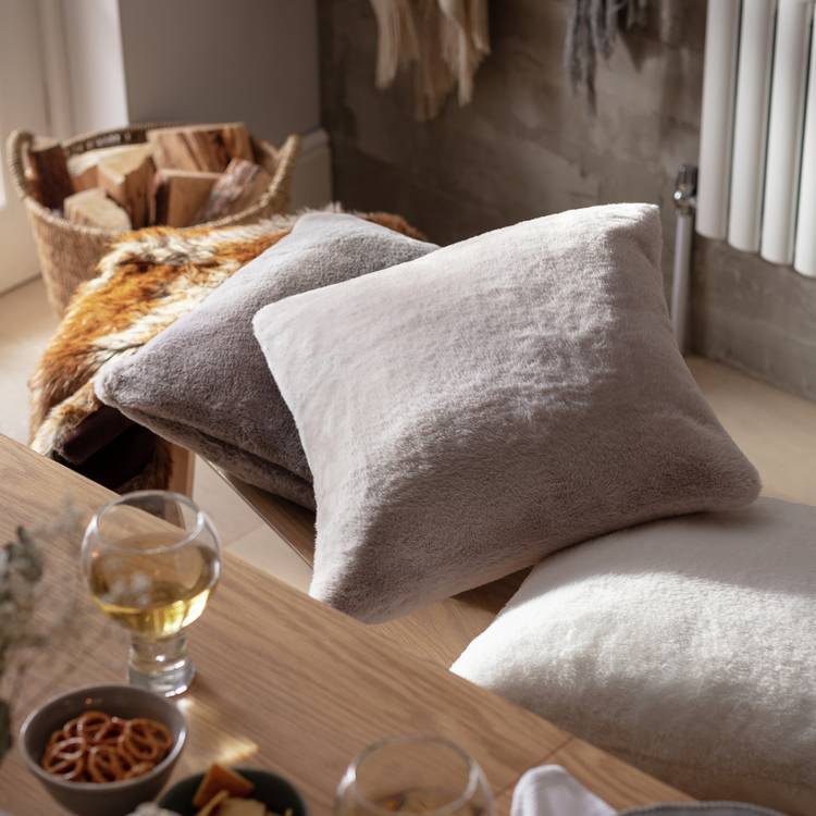 Habitat Plain Faux Fur Cushion - Blush Pink - 43x43cm 0