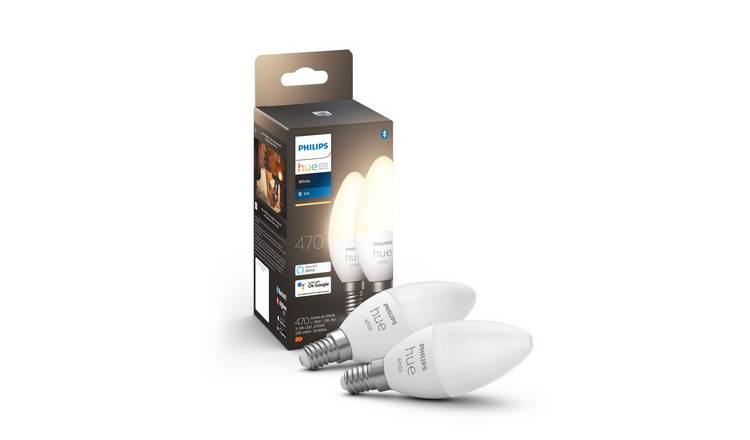 Philips Hue E14 White Smart Candle Bulb With Bluetooth 2Pack