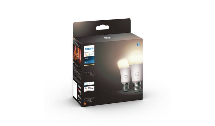 Philips Hue E27 White Smart Bulb With Bluetooth - 2 Pack