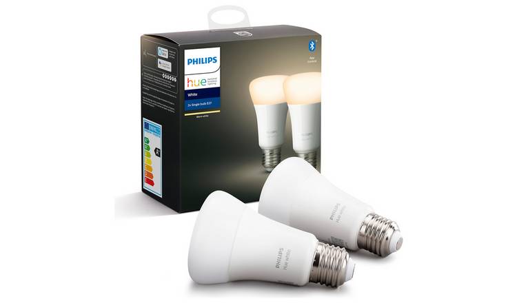 Philips Hue E27 White Smart Bulb With Bluetooth - 2 Pack