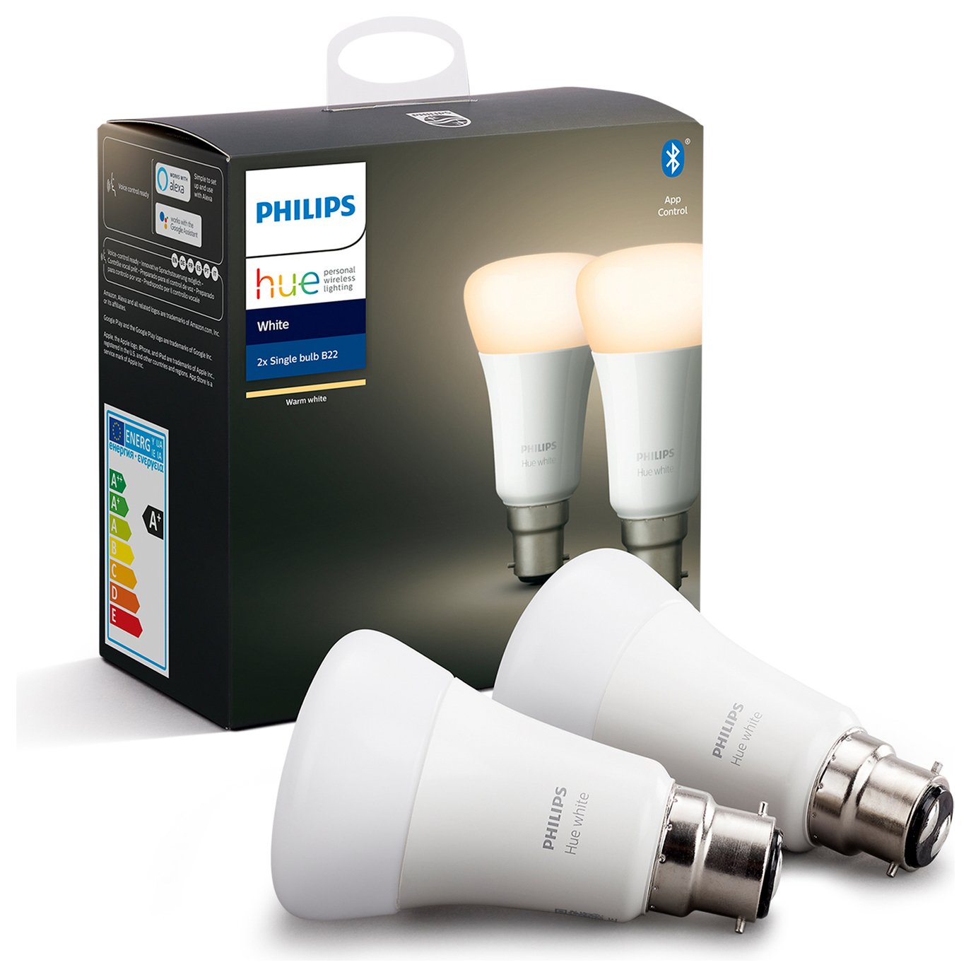 Philips Hue B22 White Smart Bulbs With Bluetooth - 2 Pack