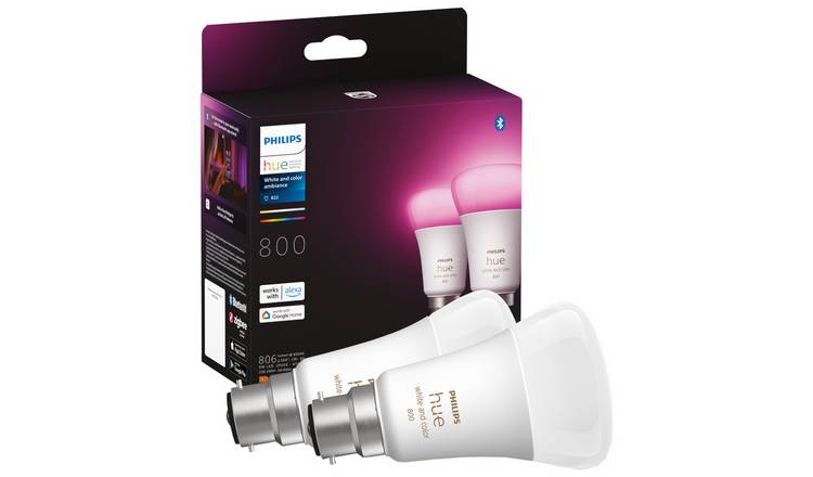Philips Hue B22 Colour Smart Bulbs With Bluetooth - 2 Pack