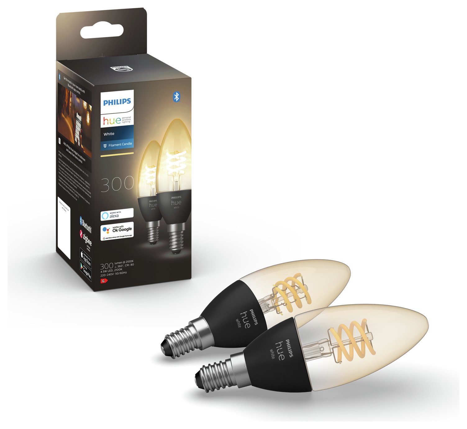 Philips Hue E14 White LED Smart Filament Candle Bluetooth