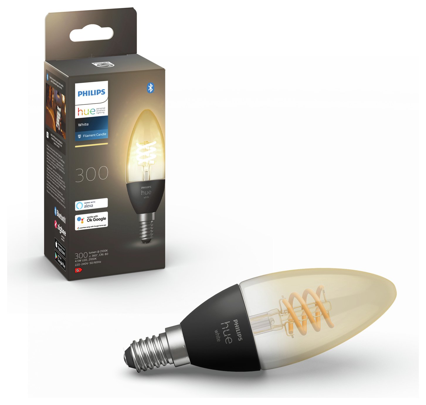 Philips Hue E14 White Smart Filament Bulb With Bluetooth