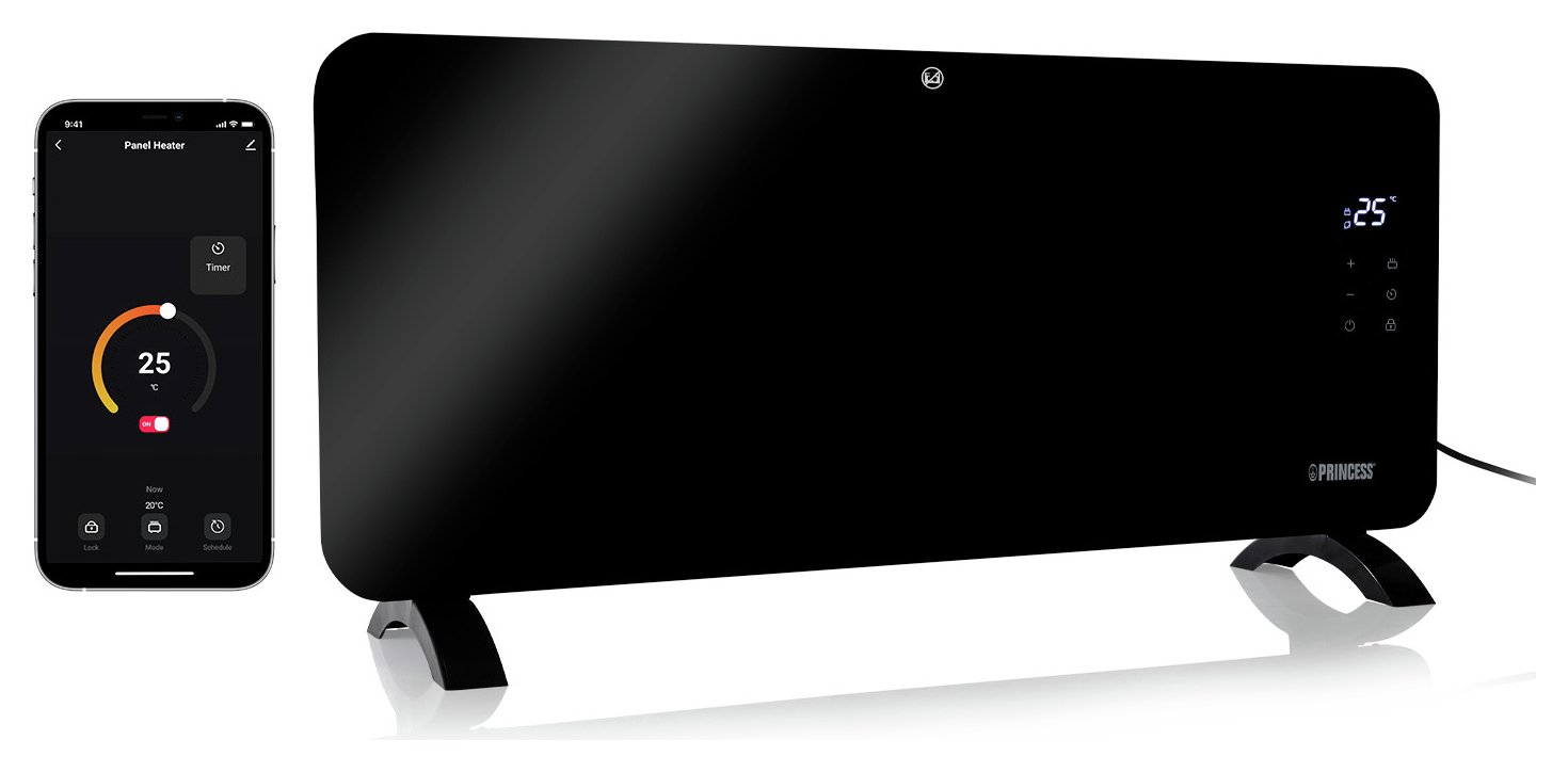 Princess 2kW Smart Glass Panel Heater - Black