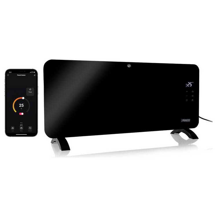 Princess 2kW Smart Glass Panel Heater - Black 0