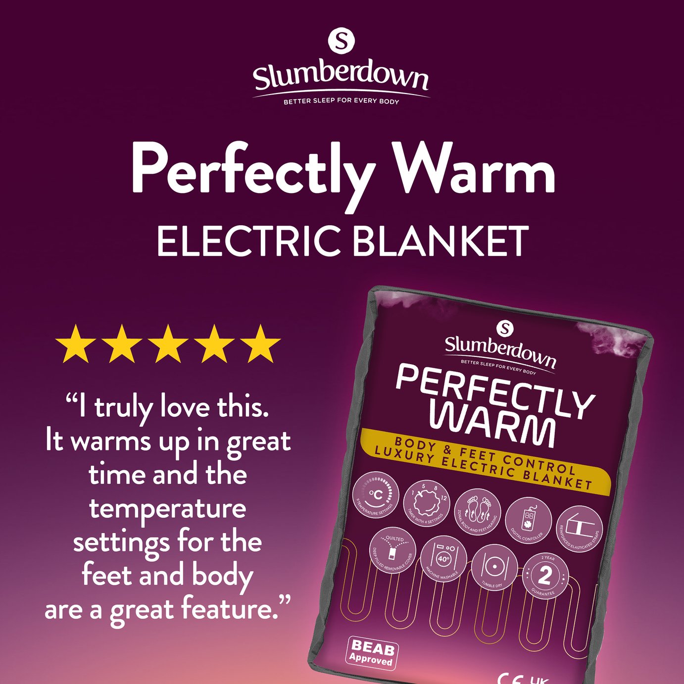 Slumberdown Perfectly Warm Luxury Electric Blanket-Double