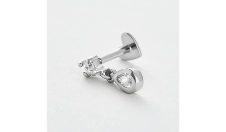 Revere Sterling Silver Cubic Zirconia Pear Drop Single Flatback Stud Earring