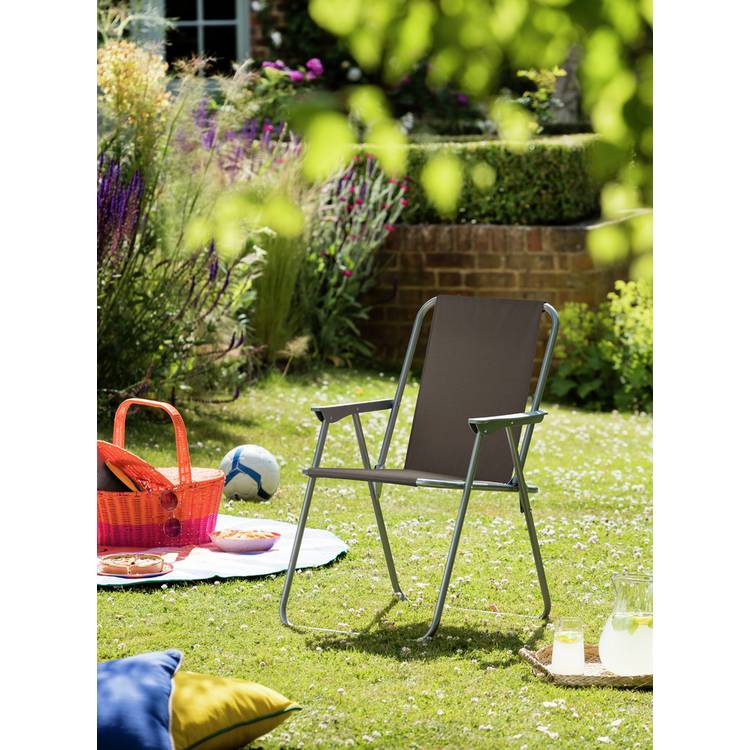 Habitat Folding Metal Garden Chair - Charcoal 0