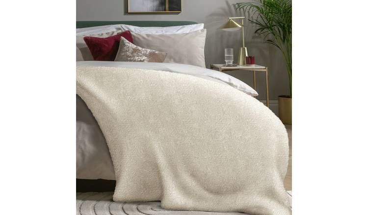 Buy Habitat Faux Fur Plain Throw Cream 125x150cm Blankets