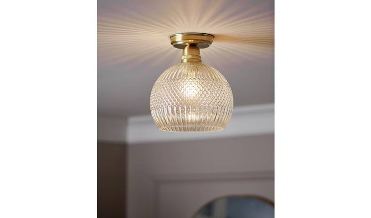 Habitat Perses Cut Glass and Brass Flush to Ceiling Light