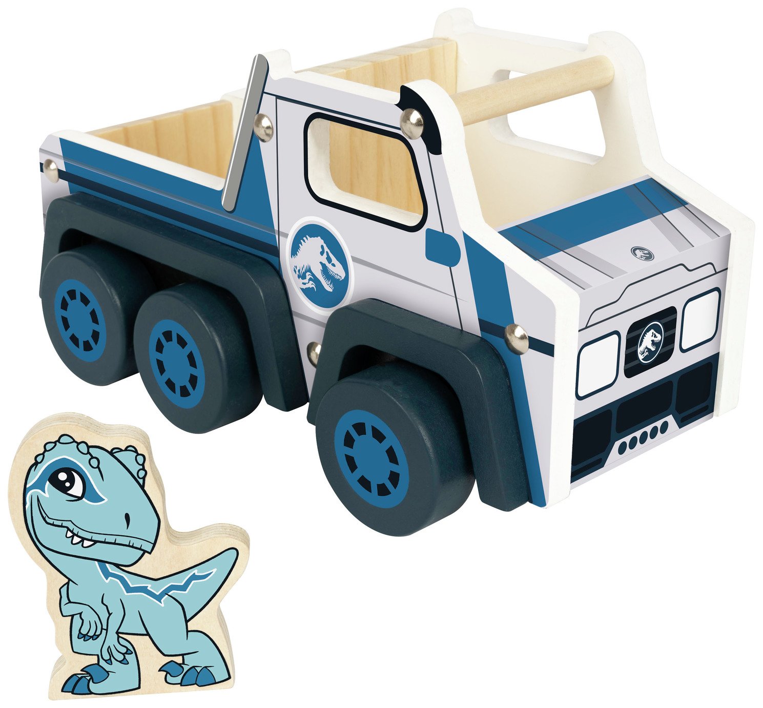 Jurrasic World Wooden 6x6 Vehicle & Blue The Raptor Figure