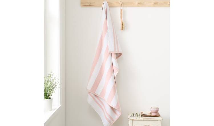 Catherine Lansfield Reversible Stripe Jacquard Bath Sheet - Blush