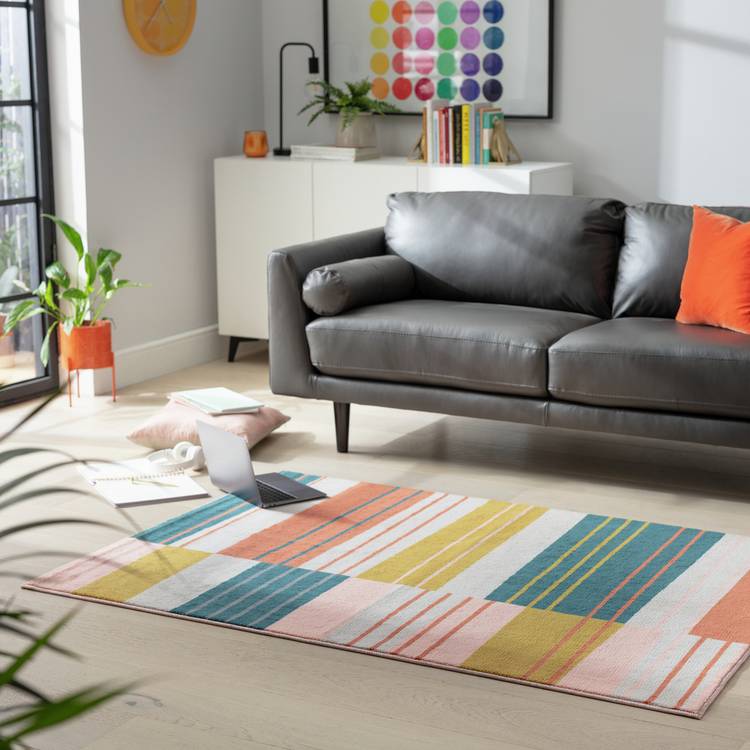 Argos Home Abstract Stripe Coral Cut Pile Rug - 170x120cm 0