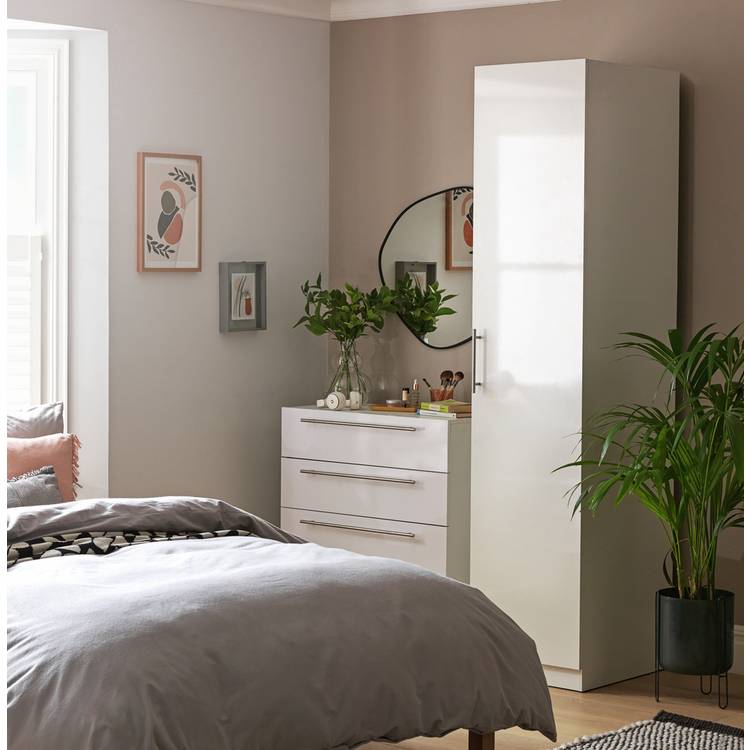 Habitat Munich 1 Door Wardrobe - White Gloss 0