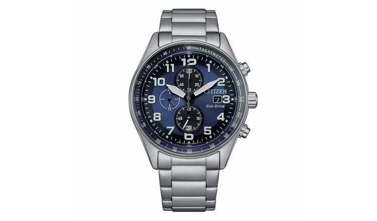 Citizen Men's Eco Drive Blue Dial Stainless Steel Grey Strap Bracelet Watch