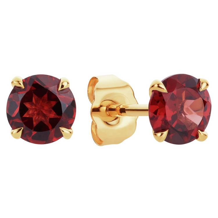 Revere 9ct Yellow Gold Round Garnet Stud Earrings 0