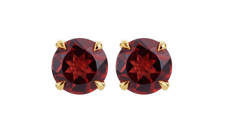 Buy Revere 9ct Yellow Gold Round Garnet Stud Earrings, Womens earrings