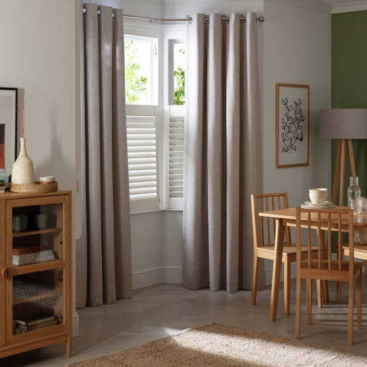 Habitat Linen Look Blackout Thermal Eyelet Curtains -Oatmeal 0