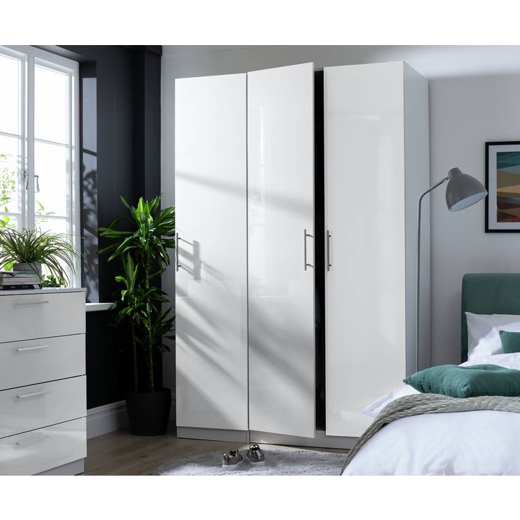 Habitat Munich 3 Door Wardrobe - White Gloss 0