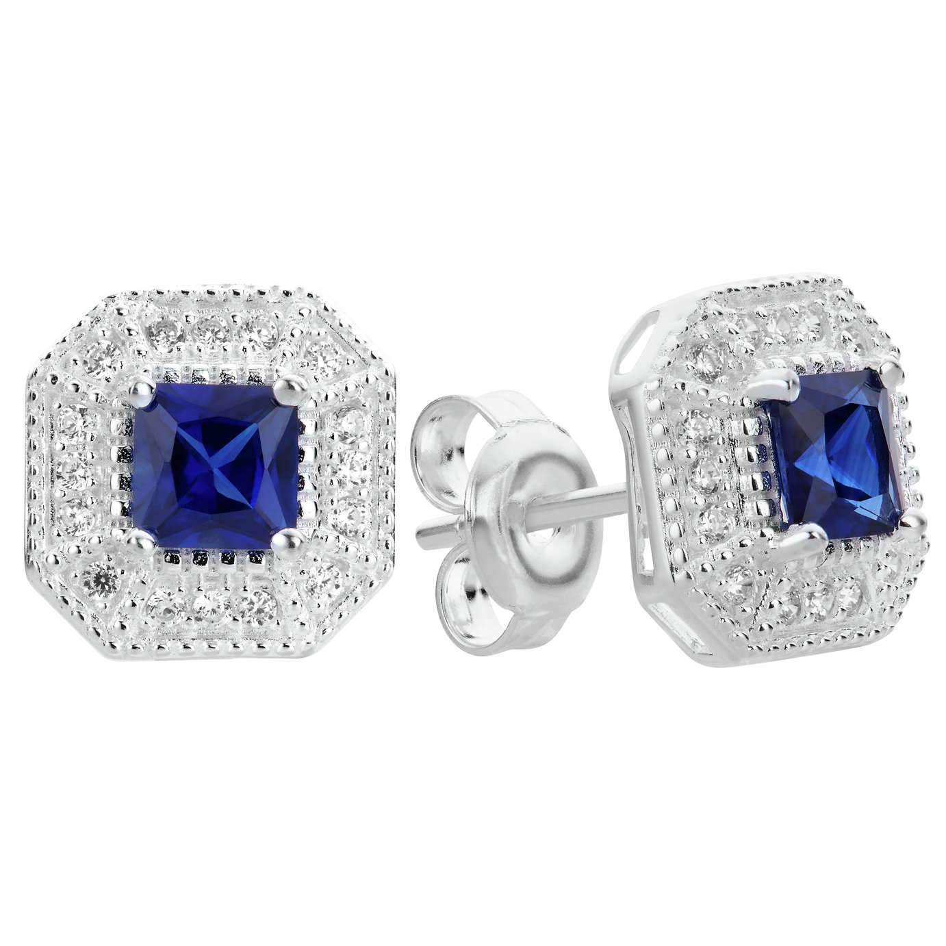 Revere Sterling Silver Cubic Zirconia Halo Stud Earrings