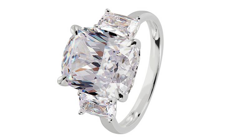 Revere Sterling Silver Cushion Cubic Zirconia Trilogy Ring N