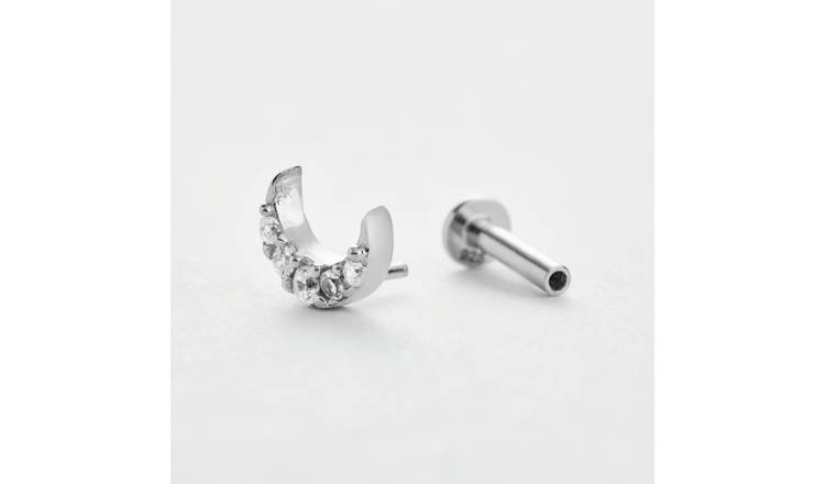 Revere Sterling Silver Cubic Zirconia Moon Flatback Single Stud Earrings