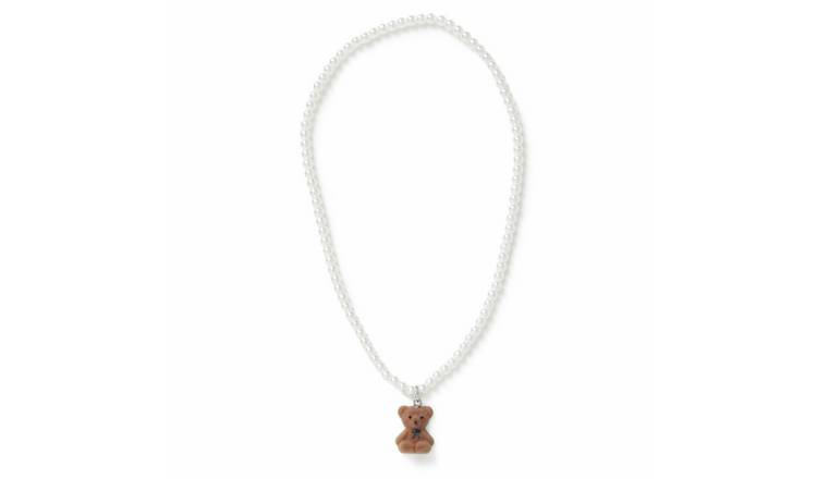 Flitzy Teddy Bear Pendant Pearl Chain Necklace