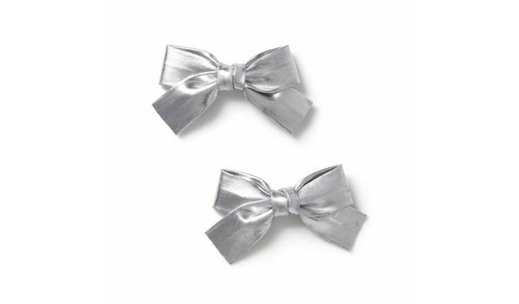 Flitzy Silver Metallic Bow Clips