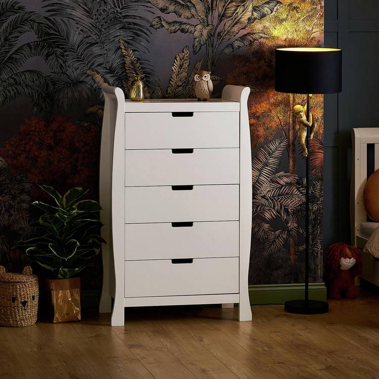 Obaby Stamford Sleigh Tall 5 Drawer Chest - White 0