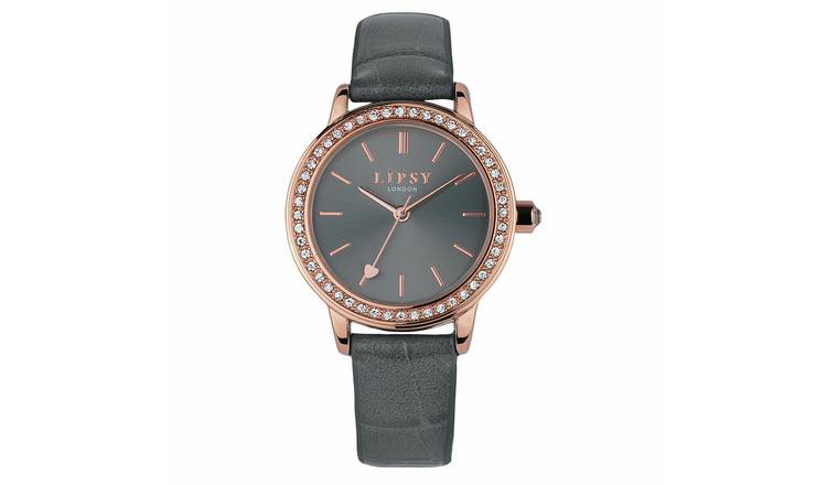 Lipsy Stone Set Bezel Grey Dial Croc Strap Watch