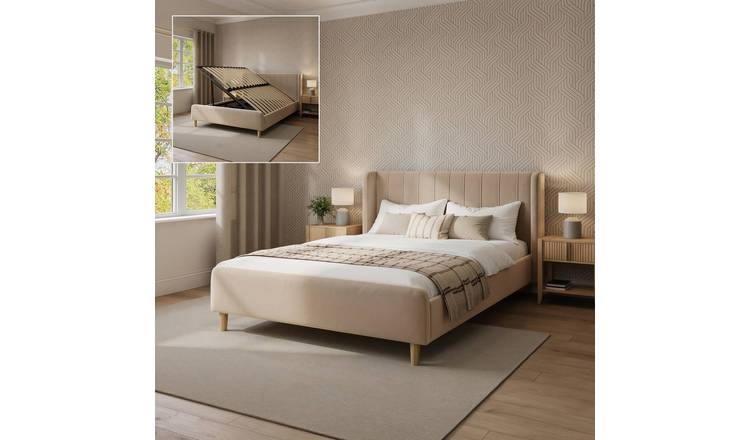 XR Living Lola King Size Velvet Side Lift Ottoman Bed Frame - Beige