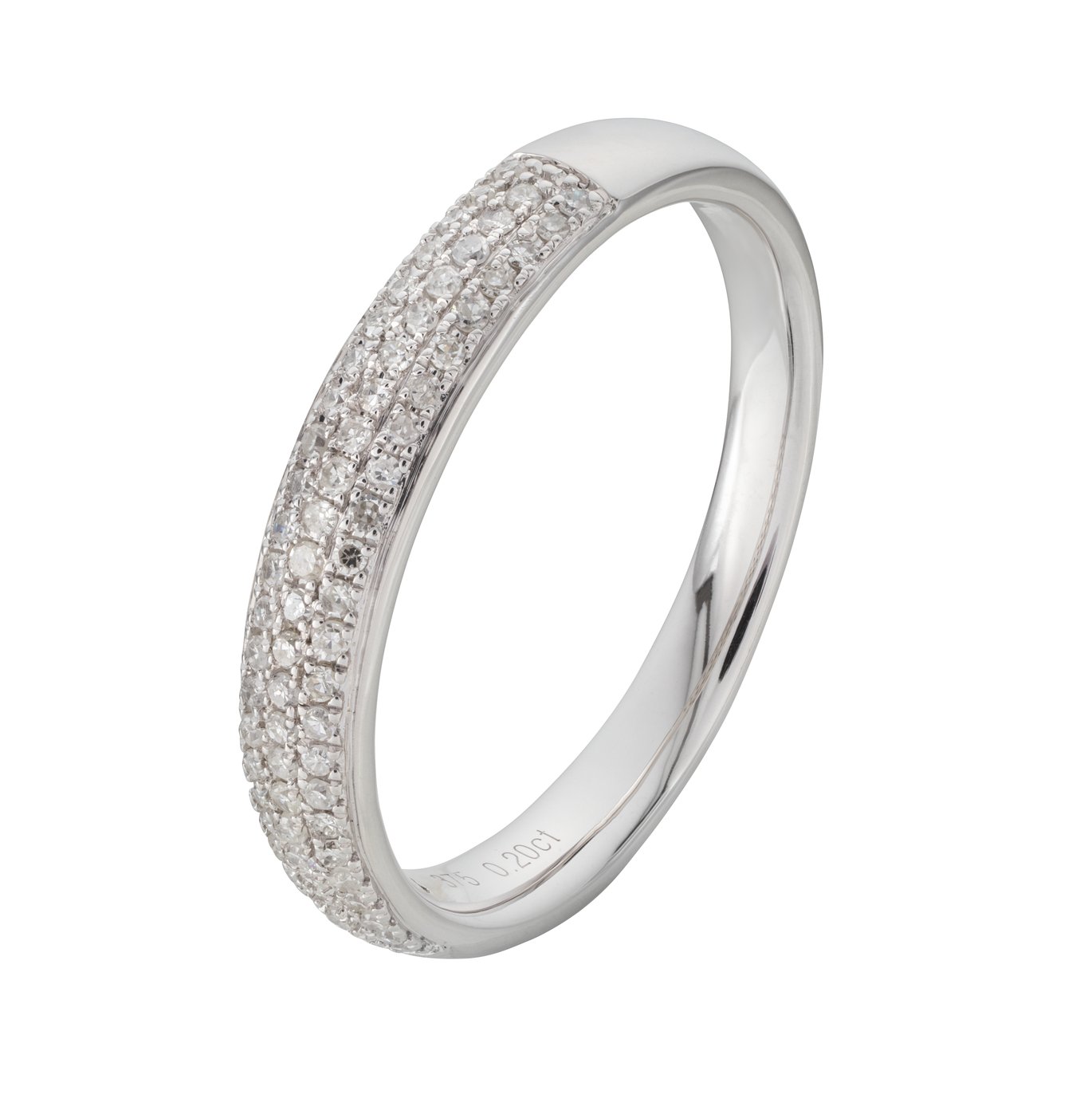 Revere 9ct White Gold 0.20ct Diamond Wedding Band Ring - O