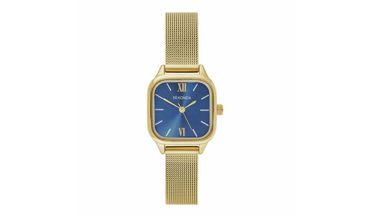 Sekonda Dark Blue Sunray Gold Tone Stainless Steel Bracelet Watch