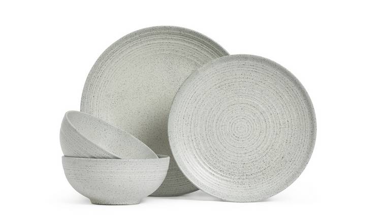 Buy Habitat Textured Ripple 12 Piece Dinner Set Chalk Dinnerware and dinner sets Argos