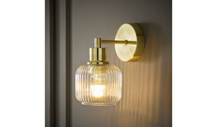 ValueLights Calpe Glass Ribbed Wall Light - Gold