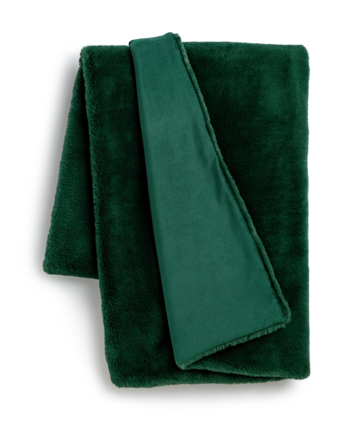Habitat Faux Fur Plain Throw - Emerald Green - 125x150cm