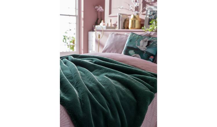 Buy Habitat Faux Fur Plain Throw Emerald Green 125x150cm Blankets and throws Habitat