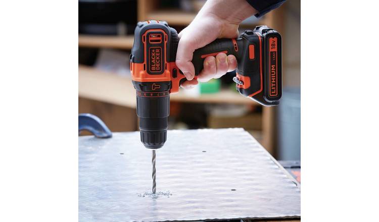Black + Decker 18V Cordless Hammer Drill Tool and Bit Set
