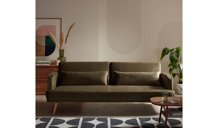 Argos Home Andy Velvet 3 Seater Clic Clac Sofa Bed - Sage