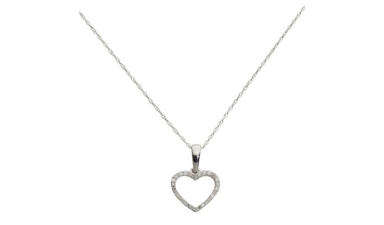 Revere 9ct White Gold 0.10ct Diamond Heart Pendant Necklace