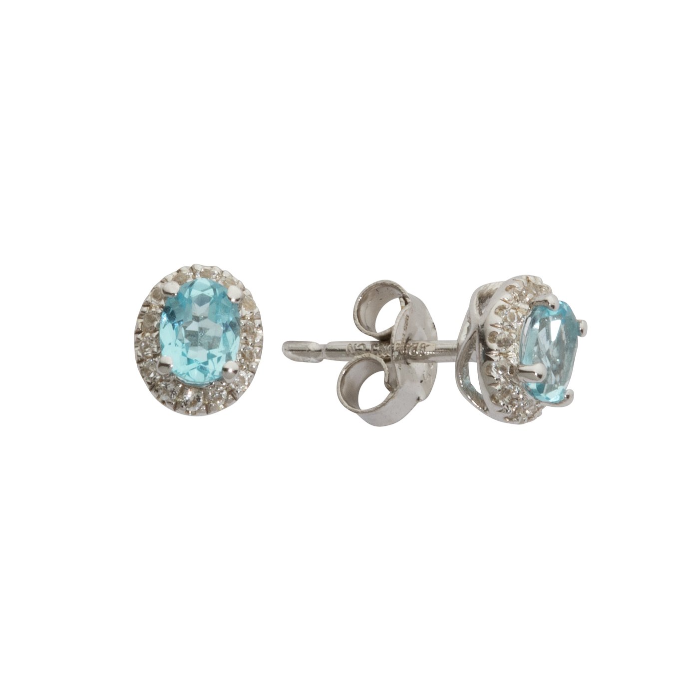 Revere Sterling Silver Blue & White Topaz Halo Stud Earrings