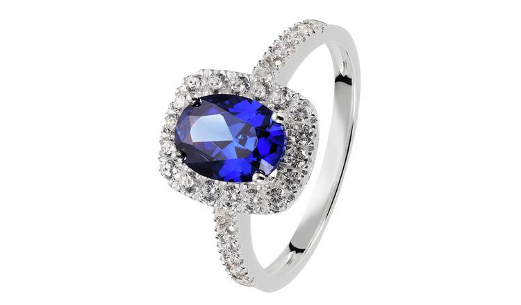 Revere Sterling Silver Cubic Zirconia Solitaire Halo Ring N