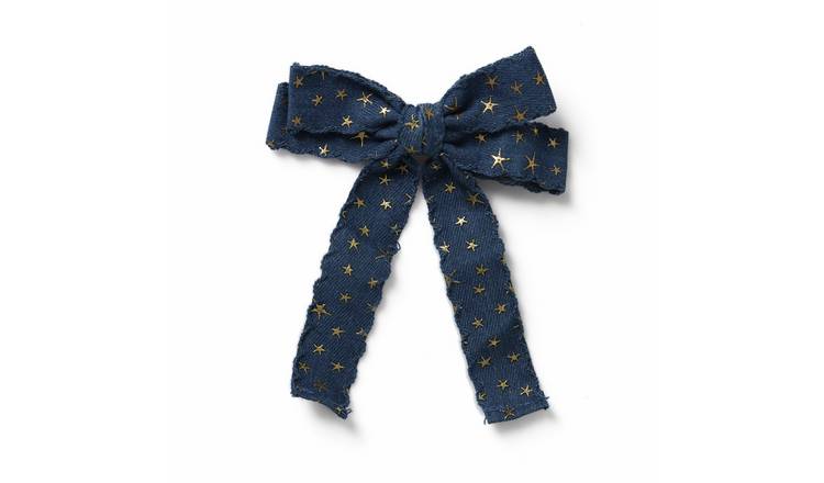 Flitzy Star Print Denim Bow Hair Clip