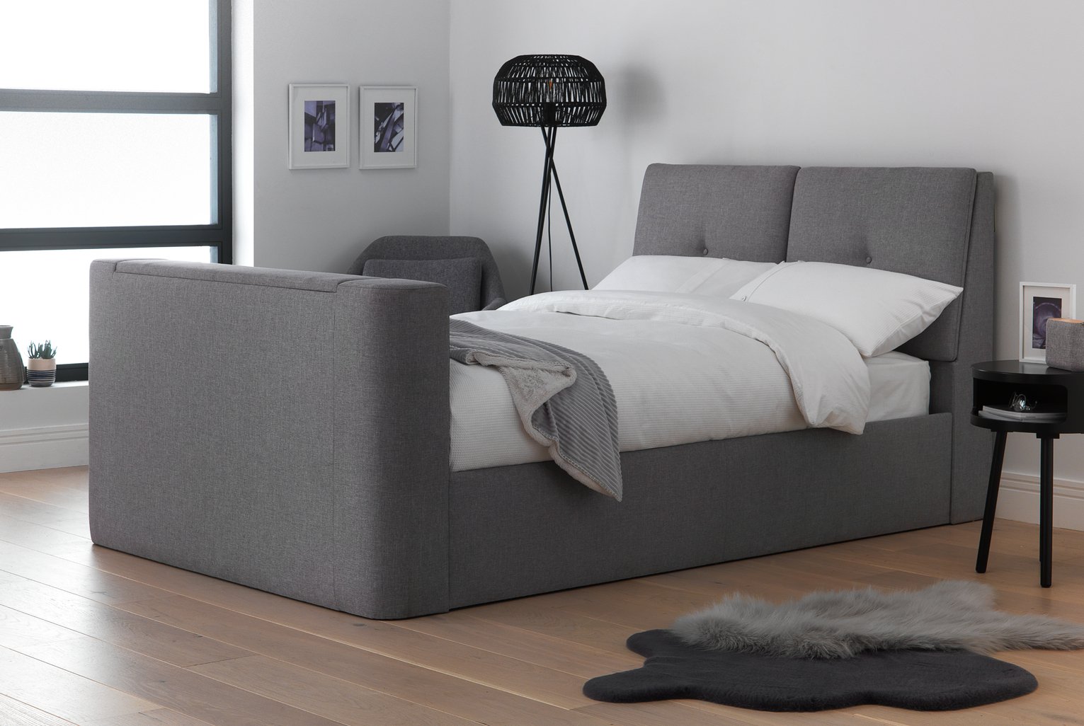 Argos Home Jakob Kingsize TV Ottoman Bed Frame - Grey