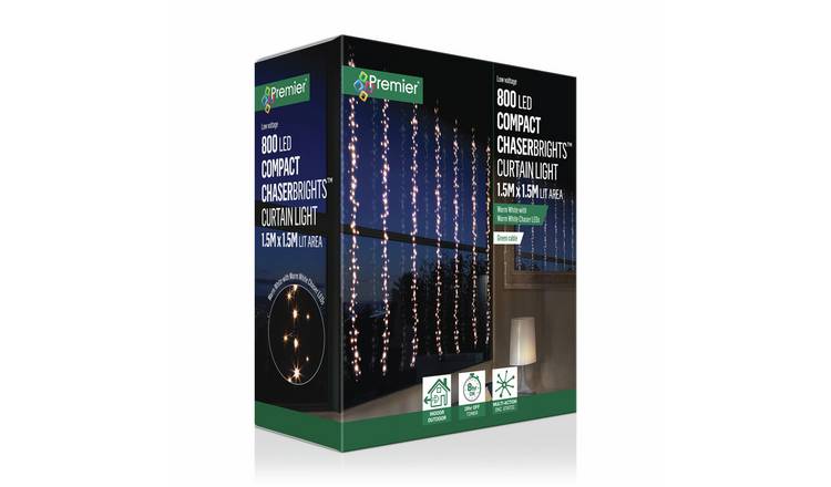 Premier Decorations 800 LED Compact Chasing Curtain Lights - Warm White